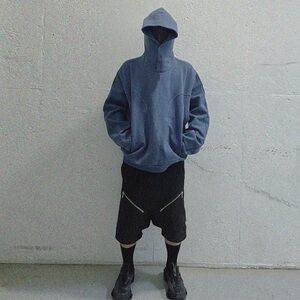 Grailz Geometry Men’s Blue Hooded Button Up Sweatshirt w Pockets. Size M